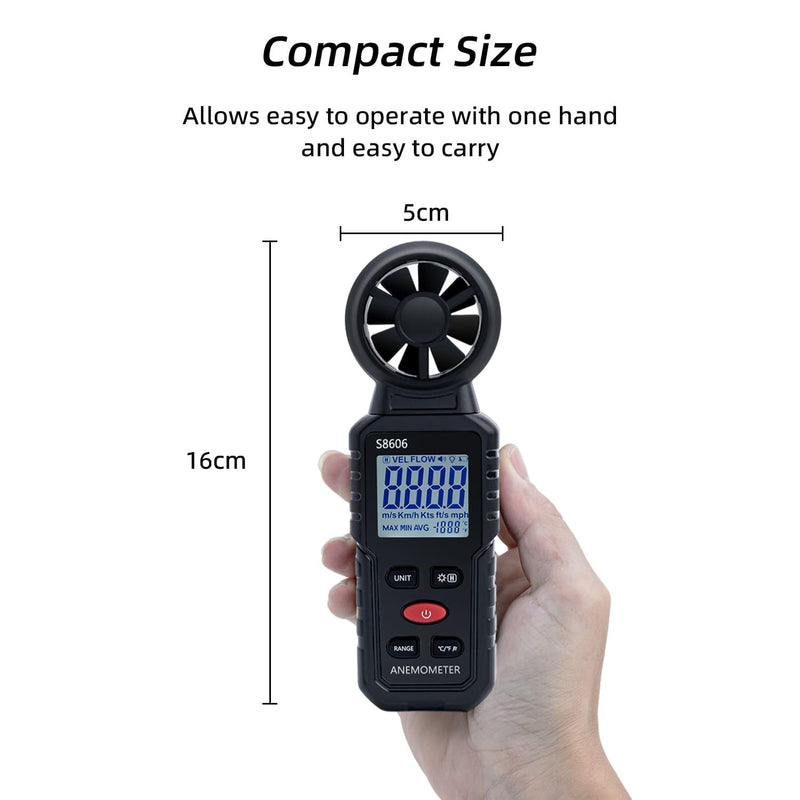 [Australia - AusPower] - Mcbazel 3 in 1 Handheld Digital Anemometer Wind Gauge Wind Gauge for Measuring Wind Speed Temperature Windchill for HAVC Drone Sailing Fishing 