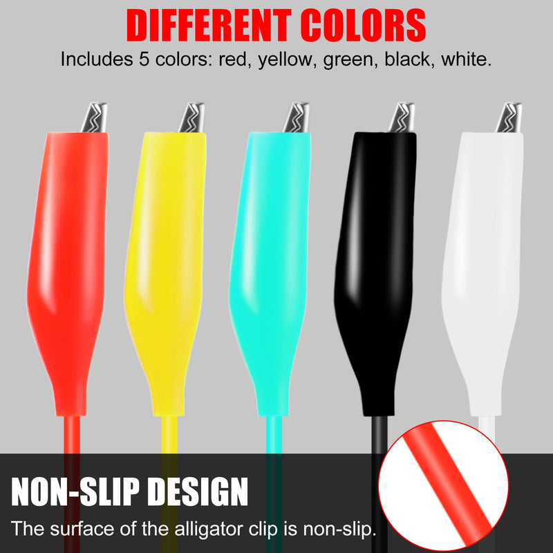 [Australia - AusPower] - Kingdder 100pcs Alligator Clips Test Leads Dual Ended Crocodile Clips Jumper Wires -22awg Pure Copper Wire, 5 Color Coded, for DIY School Experiments, Multimeter, Electronics Repair, Circuit Testing 