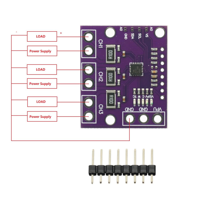 [Australia - AusPower] - 2Pcs I2C SMBUS INA3221 Triple-Channel Shunt Current Power Supply Voltage Monitor Sensor Board Module Replace INA219 with Pins 