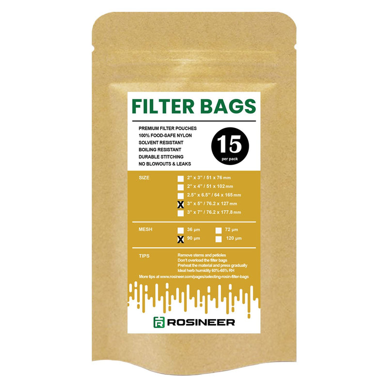 Premium Nylon Filter Bags, 3" x 5", 15 PCS, 90 Micron Mesh Size, Double Stitching, Zero Blowouts, Made in the USA 90 microns