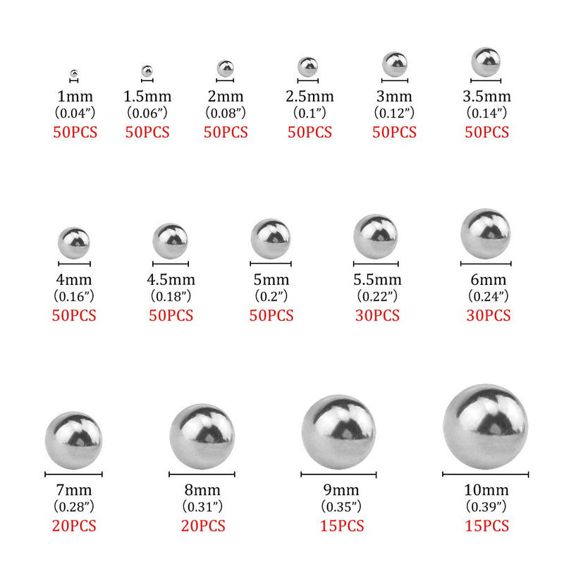 [Australia - AusPower] - XINGYHENG 580Pcs 15Kinds 304 Stainless Steel Precision Chrome Steel Bearing Ball Assortment Kit for Repairing Bicycle 