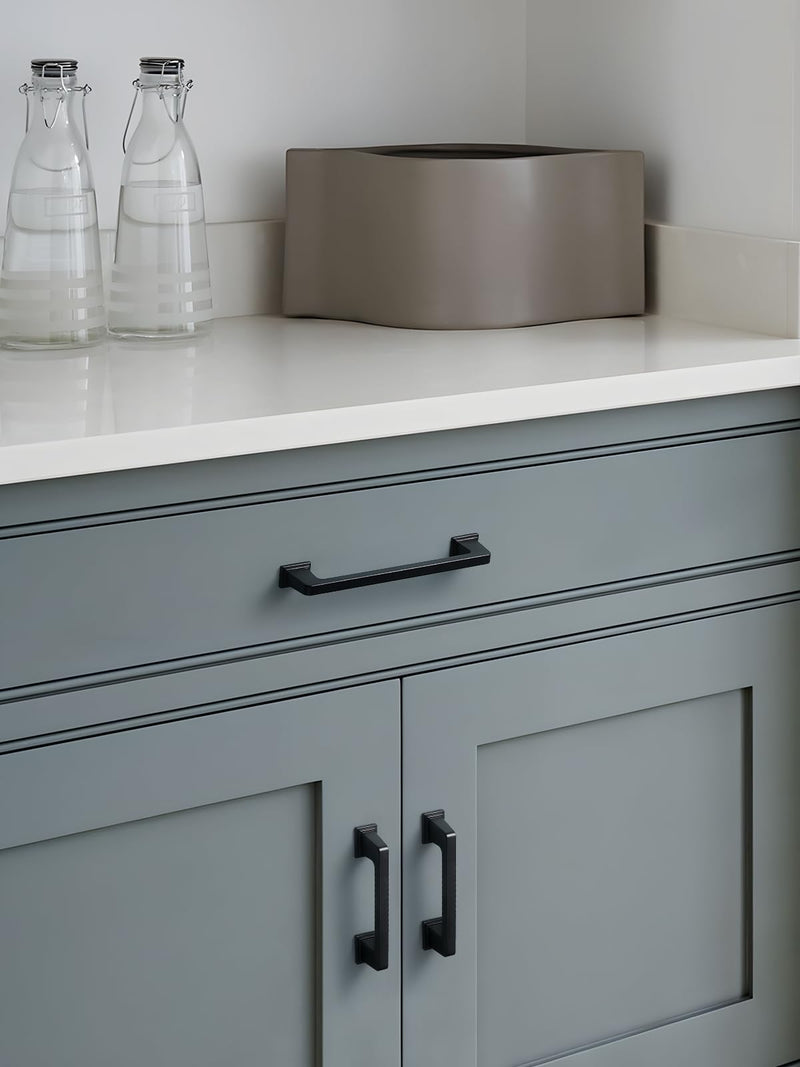 5 Pack Black Cabinet Pulls Square 6.3"(160mm) Hole Center Matte Black Cabinet Handles Drawer Pulls Cupboard Kitchen Hardware 5 Pack