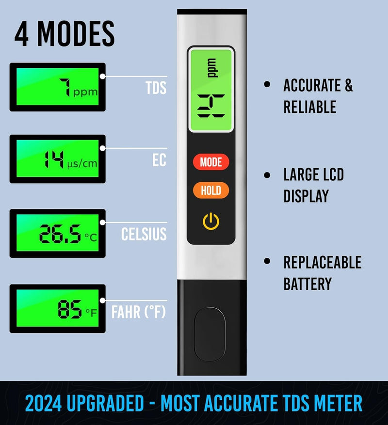 [Australia - AusPower] - 2025 Upgraded 4-in-1 Turbidity TDS Meter – Digital Water Tester for TDS, EC & Temperature (°C/°F) – Accurate 0-9999 ppm Reading – Ideal for Drinking Water, Aquarium, Hydroponics, Pool, Etc. 