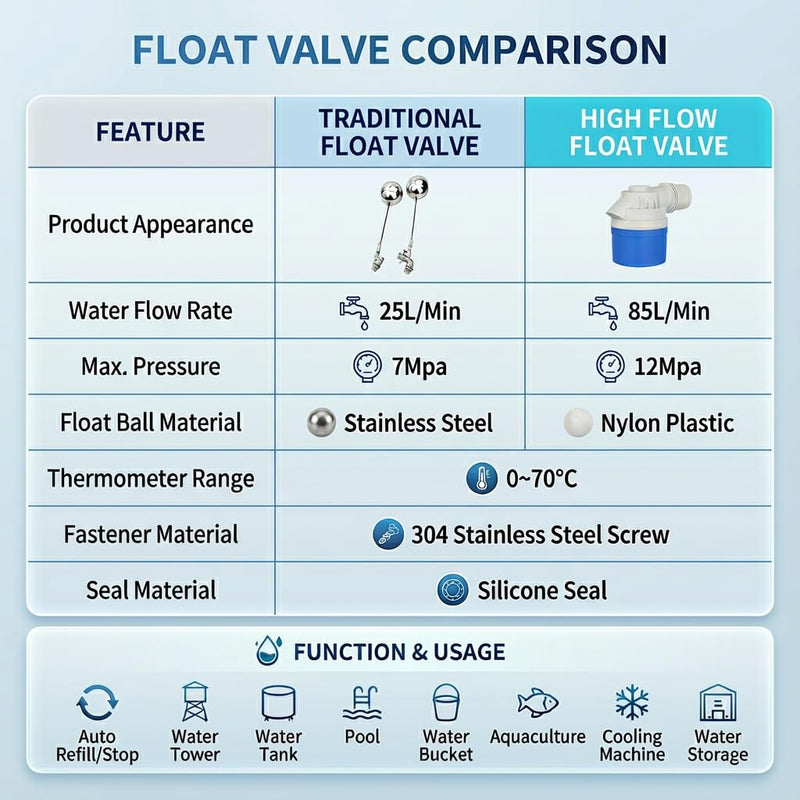2 Inch NPT Threaded Automatic Water Float Valve, Heavy Duty PVC Auto Water Level Control Valve for Livestock Water Trough, Water Tank, Pool, Pond, Aquarium（1 Pack） 2'' side