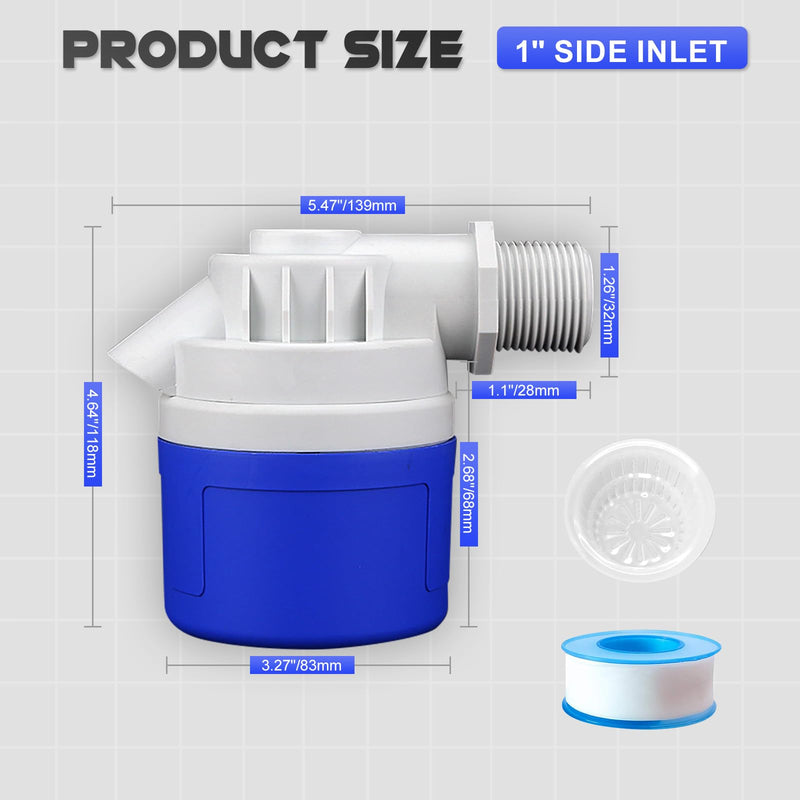 1" Side Inlet Water Float Valve, Big Flow Automatic Water Level Control Float Valve for Water Tank, Water Troughs, Pond, Pool, Livestock, Aquariums 1" Side Inlet