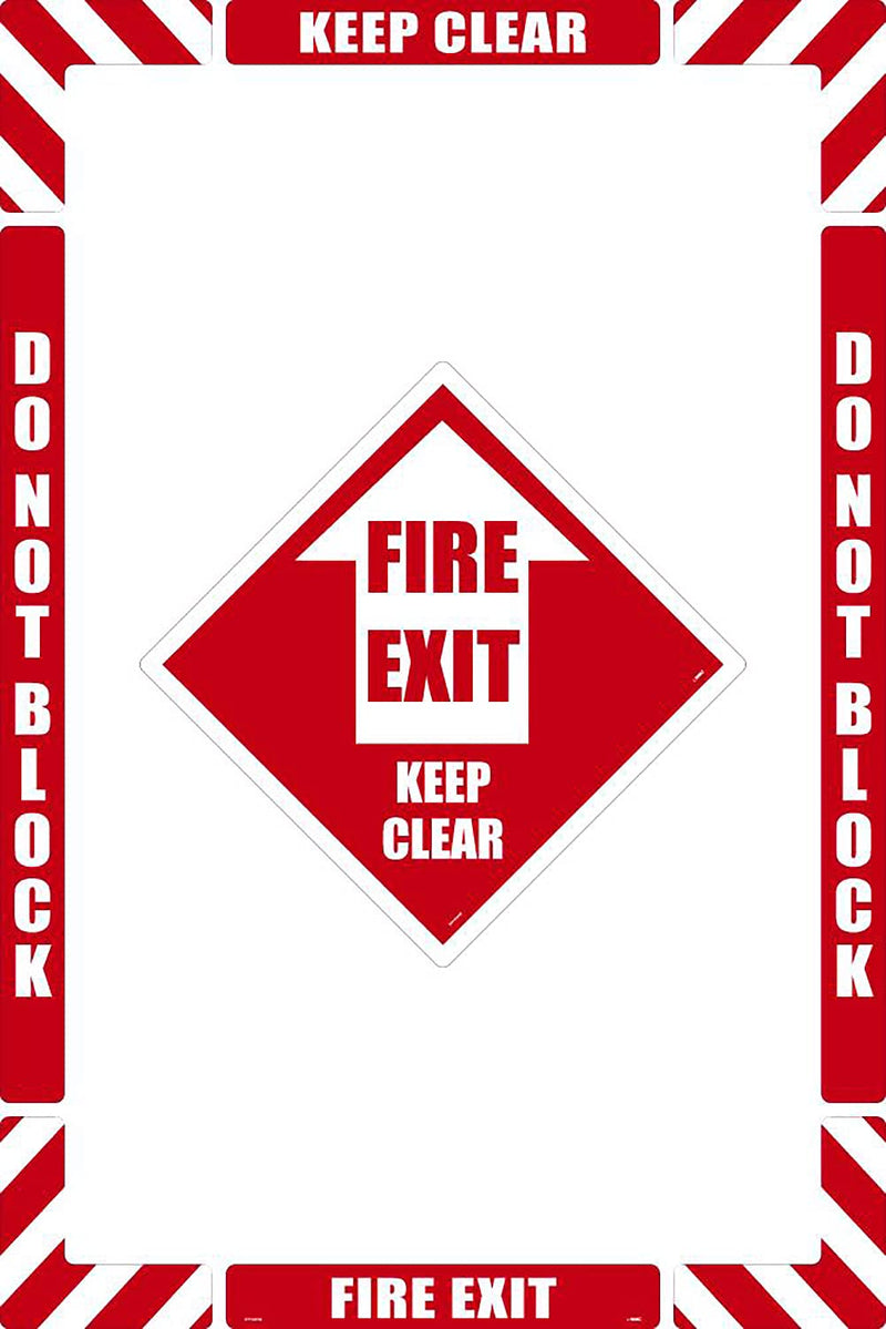 NMC Fire Exit Keep Clear Walk-On Floor Marking Kit, Configurable (Includes 12 X 12 Center Floor Sign and Marking Strips with Corner Angles), Smooth Non-Slip Surface, WFK07, Standard