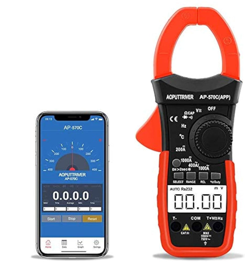 [Australia - AusPower] - Digital Clamp Meter AP-570T-APP Bluetooth Clamp Multimeter 4000 Counts Auto-Ranging Multimeter with DC/AC Voltage & Current, Resistance, Temperature, Frequency, Duty Cycle 570CAPP(Bluetooth Clamp Meter) 