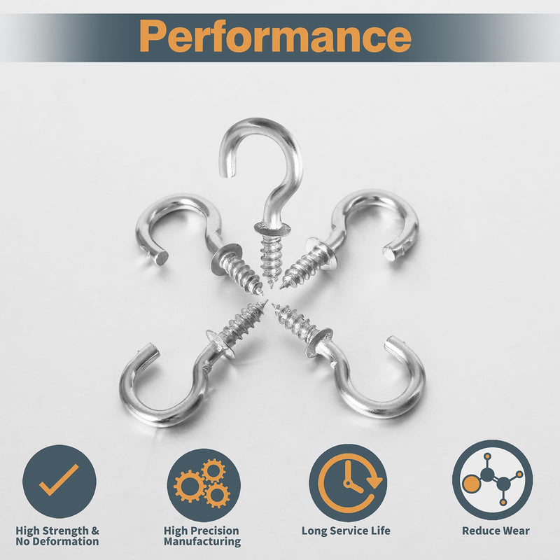 [Australia - AusPower] - 50Pcs 1/2 Inch Cup Hooks, Silver Ceiling Hooks Small Screw-in Hooks Metal Screw Hooks Nickel Plated Hooks 
