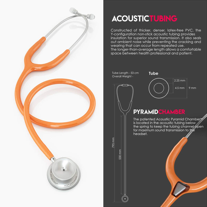 [Australia - AusPower] - MDF Instruments MD One Stainless Steel Stethoscope, Adult, Orange Tube + LUMiNiX Medical Professional Penlight 