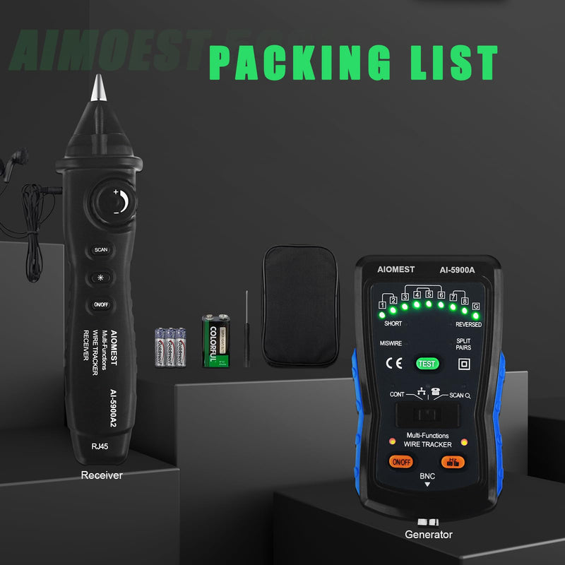 [Australia - AusPower] - AIMOEST Wire Tracker Kit 5900A - Professional Live-Circuit Cable Tester for RJ45/Ethernet, Phone Line Analyzer, BNC Finder with 3000m Range & LED Fault Alerts，Live-Circuit Testing 