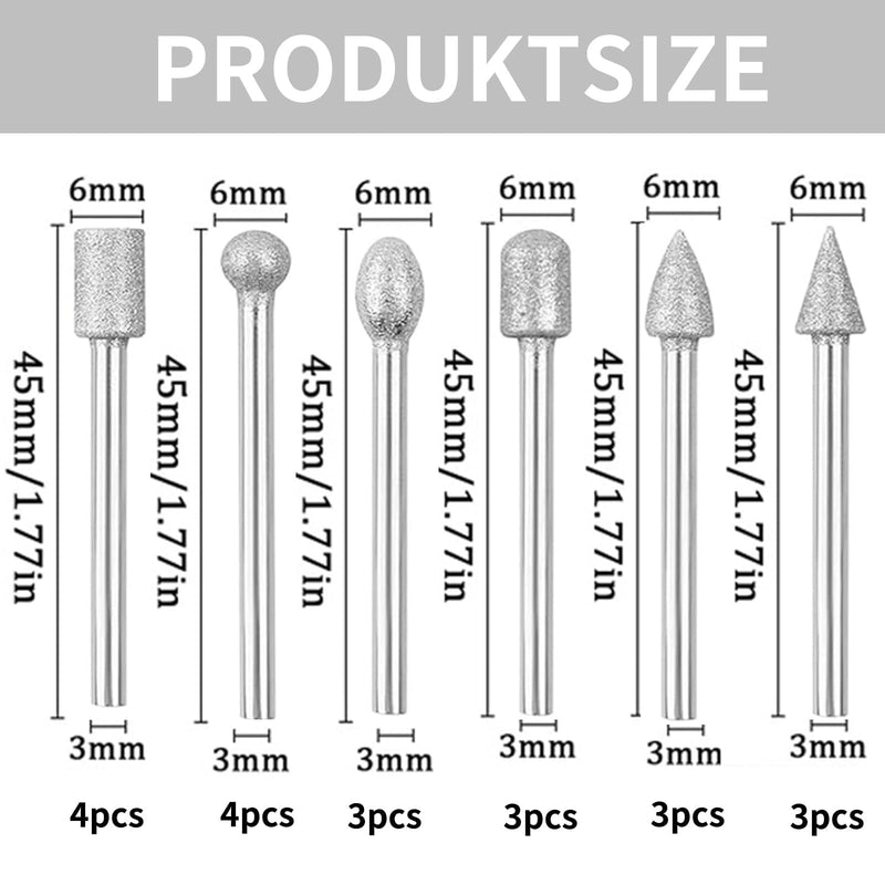 [Australia - AusPower] - Raheem Diamond Cutter Set of 20 Diamond Burr Grinding Pins Compatible with Dremel Rotary Tool Accessories with 1/8 Inch Shank for Stone Glass Ceramic Carving Grinding Polishing Engraving 