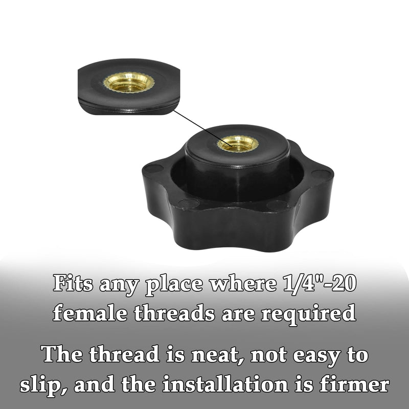 [Australia - AusPower] - 4 Pcs 1/4"-20 Inch Knob Black Nylon Screw-On Type Thru Threaded Knob Nuts 6-Star Shape Hand Tighten Clamping Knobs Perforate 38#1/4 