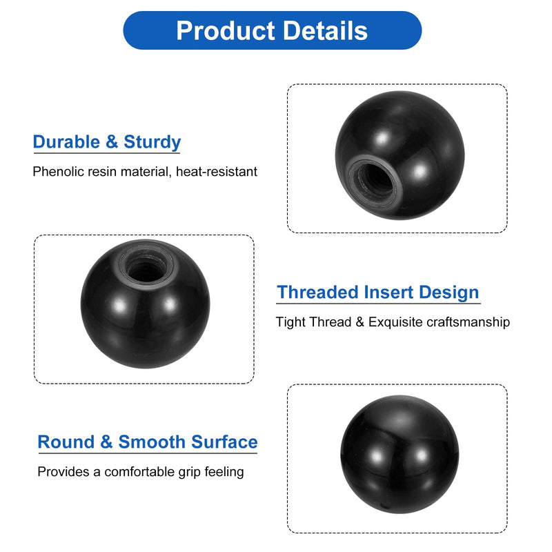 [Australia - AusPower] - uxcell 2Pcs Threaded Ball Knobs, M16 Female Thread Phenolic Thermoset Ball Knob 50mm Dia Round Operation Ball Handles for Machine Lever Handle, Black 