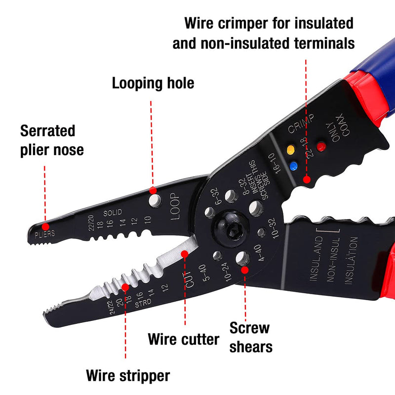 [Australia - AusPower] - WORKPRO Wire Stripper Set, 8-Inch Multi-Tool Stripper and 8-Inch Self-Adjusting Wire Stripper Set for Stripping, Cutting and Crimping 