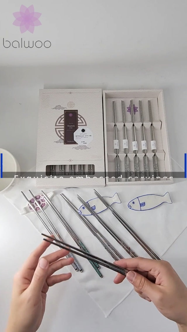 Chopsticks [Made in Korea][5 Sets] 430 Premium Stainless Steel Chopsticks, Mukbang Kitchen Utensil, Cutlery Silverware Stainless Tableware (Goryeo Celadon Blue) Goryeo Celadon Blue