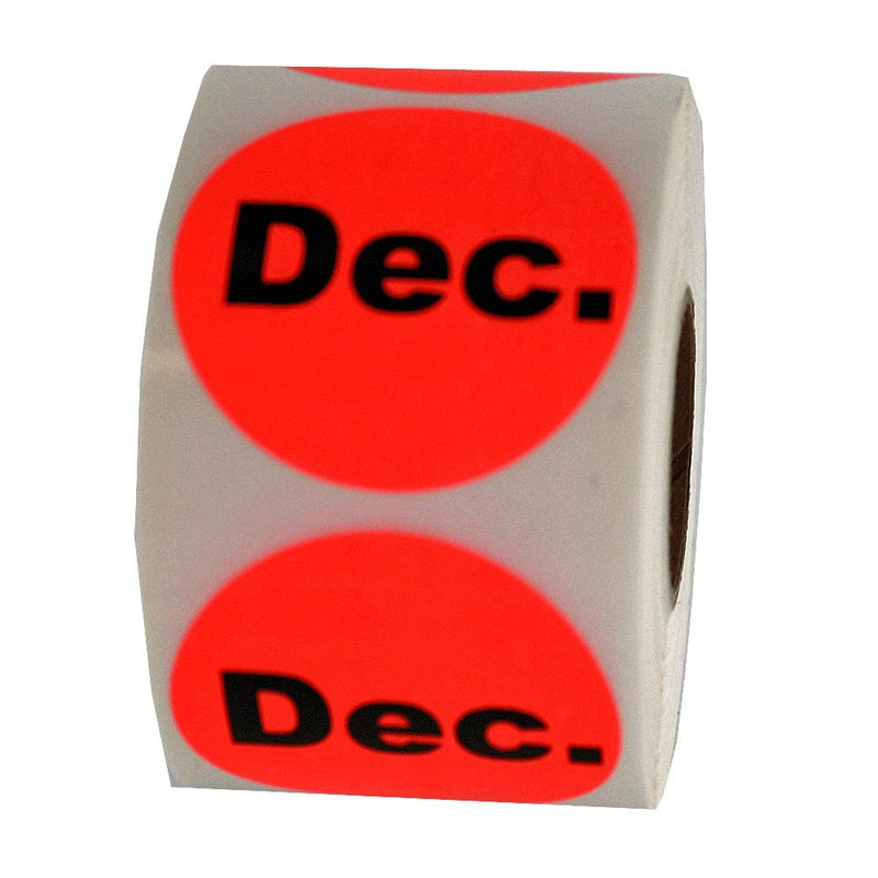 LabelValue.com | December Date Inventory Labels 1.5" Round - 500 Fluorescent Red Labels Per Roll