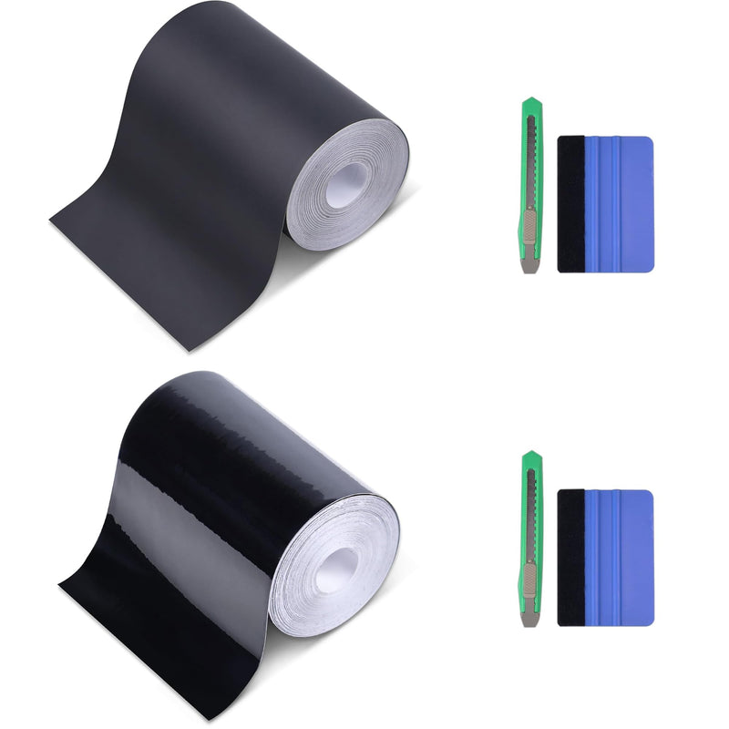 Lypumso Black Vinyl Wrap Tape Roll, Matte 4 Inch x 30ft and High Gloss 4 Inch x 30ft Self-Adhesive Black Out Chrome Delete Tape with Tool Kit