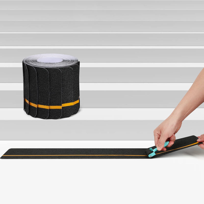 Anti Slip Tape (10-Pack) 4'' x 30'' Waterproof Non Skid Tape, Best Grip Non Slip Strips Treads High Traction Friction Abrasive Adhesive with Yellow Reflective Strips for Stairs Step Black,Yellow