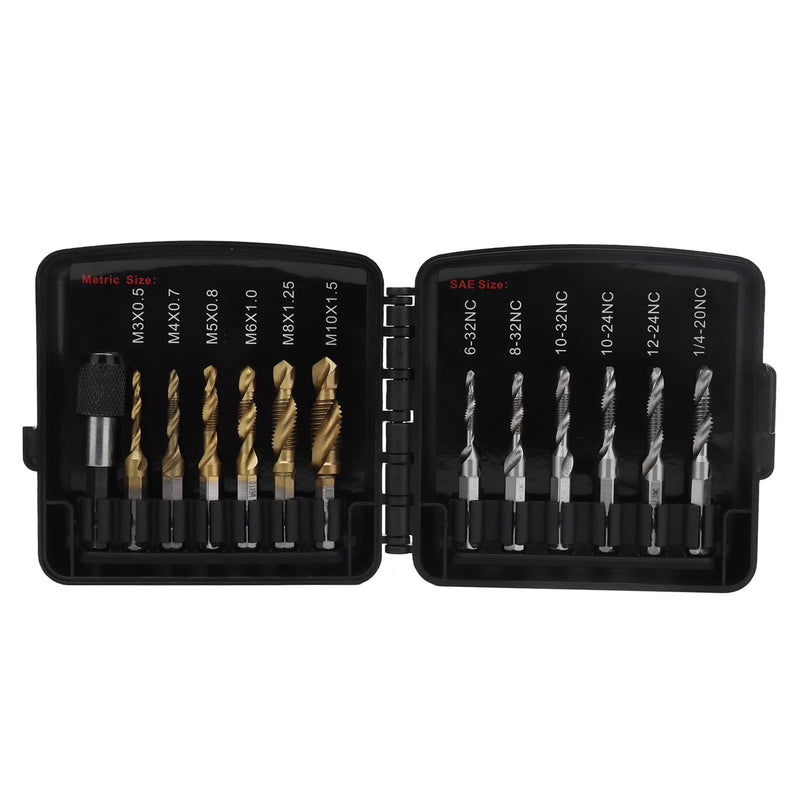 [Australia - AusPower] - Tapping Bits Set, High Hardness Combined Tap Drill 13Pcs HSS with Fast Change Adapter for Drilling for Metal 