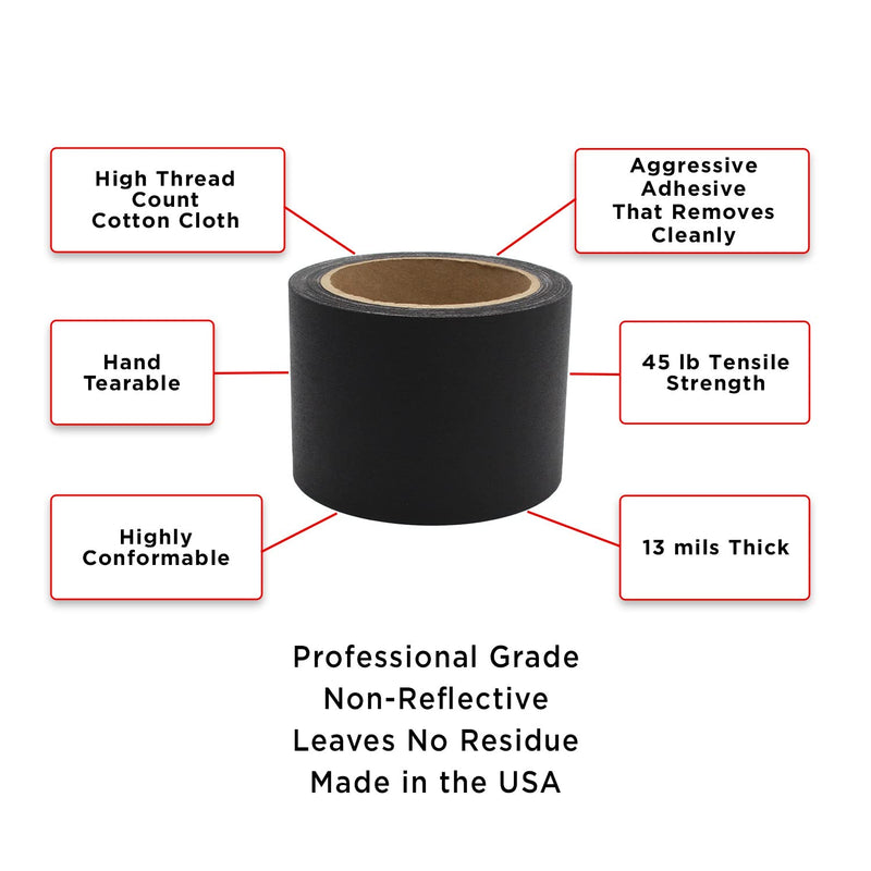 ChromaLabel Non-Reflective Multi Purpose Professional Grade Gaffer Tape Matte Finish, 15 Yards Per Roll, 3 Inch, Black 3" Wide, 15 Yards