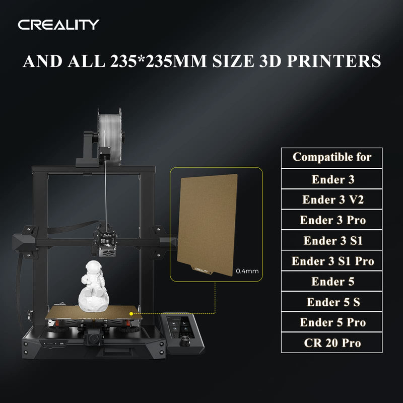 [Australia - AusPower] - Creality Official PEI Plate with Adhesive for Ender 3/Ender 3 Pro/Ender 3 V2/Ender 3 S1/Ender 3 S1 pro/Ender 3 neo/Ender 3 v2 neo/Ender 5/Ender 5 Pro and All 235 * 235mm Size 3D Printer Thermoplastic Filament 