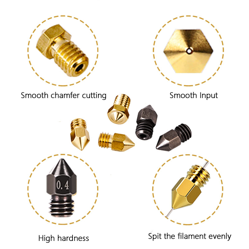 Comgrow 24PCS Ender 3 V2 Nozzles, 3D Printer Extruder Hardened Steel Nozzle 0.4mm, Brass Nozzle 0.3mm/0.4mm/0.5mm/0.6mm/0.8mm/1.0mm, DIY Tools Storage Box for Creality Ender 3 Series and CR 10 Series 0.3mm 0.4mm 0.5mm 0.6mm 0.8mm 1mm Brass Nozzle Kit