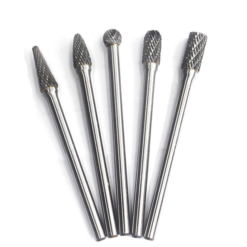 Carbide Burrs Set - 5pcs diameter Extended Long Double Cut Solid Carbide Rotary Burr File Set 1/4 Inch Shank for Die Grinder Drill, Metal Carving,Polishing,Engraving,Drilling