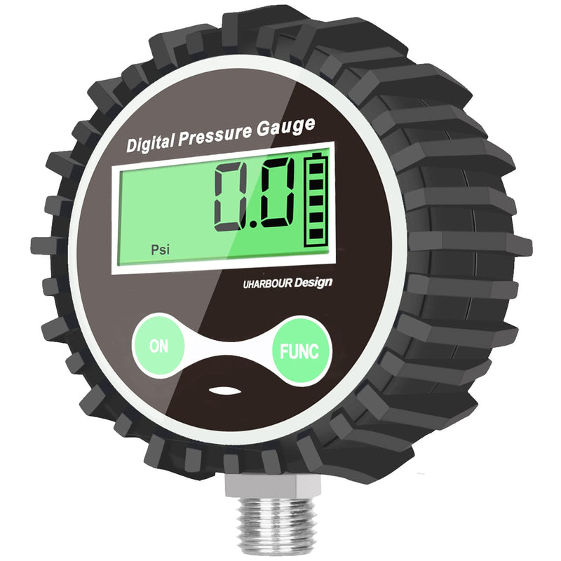 [Australia - AusPower] - Digital Air Pressure Gauge, Digital Pressure Gauge with 1/4'' NPT Bottom Connector and Rubber Protector, 5-200psi Digital Tire Pressure Gauge, Accuracy 1% .F.S. Bottom Mount 
