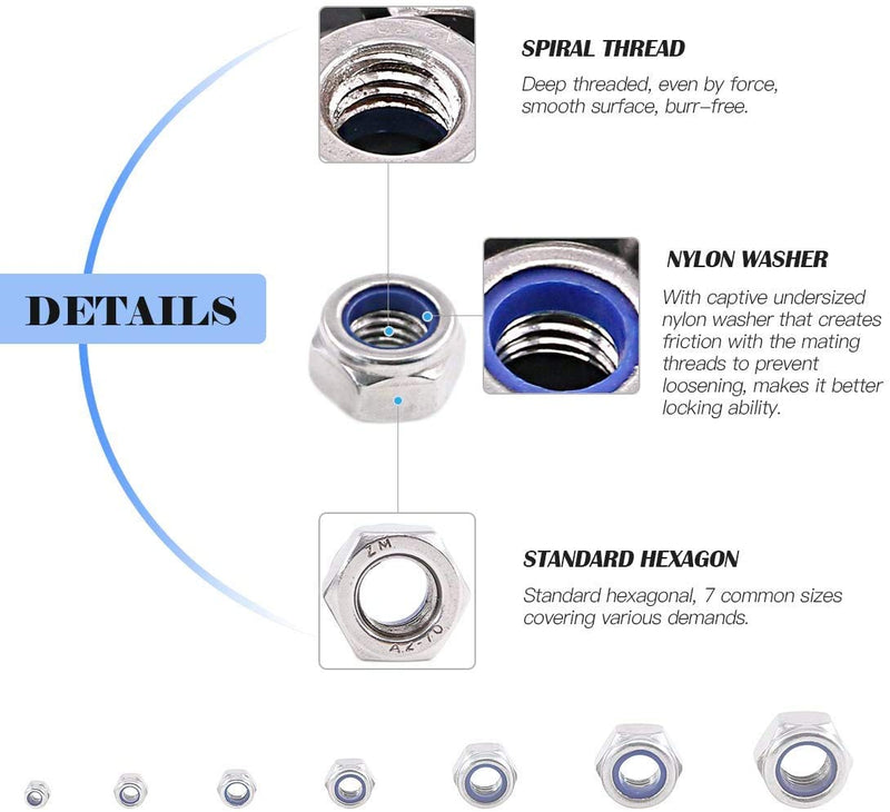 [Australia - AusPower] - M8x1.25mm Nylon Lock Nuts,SpzcdZa 25pcs 304 Stainless Steel Nylon Insert Hex Lock Nuts for Industrial and Construction Fasteners M8 