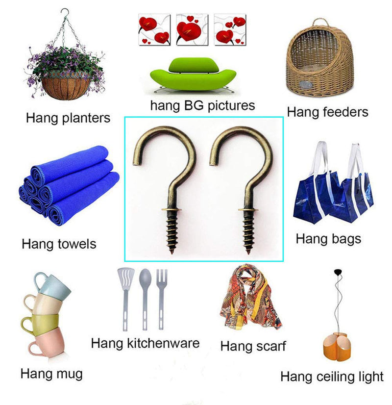 [Australia - AusPower] - Antique Brass Ceiling Hooks 7/8'' Vintage Bronze Cup Hook Screw-in Light Hooks (40 Pack) 7/8 Inch 40 