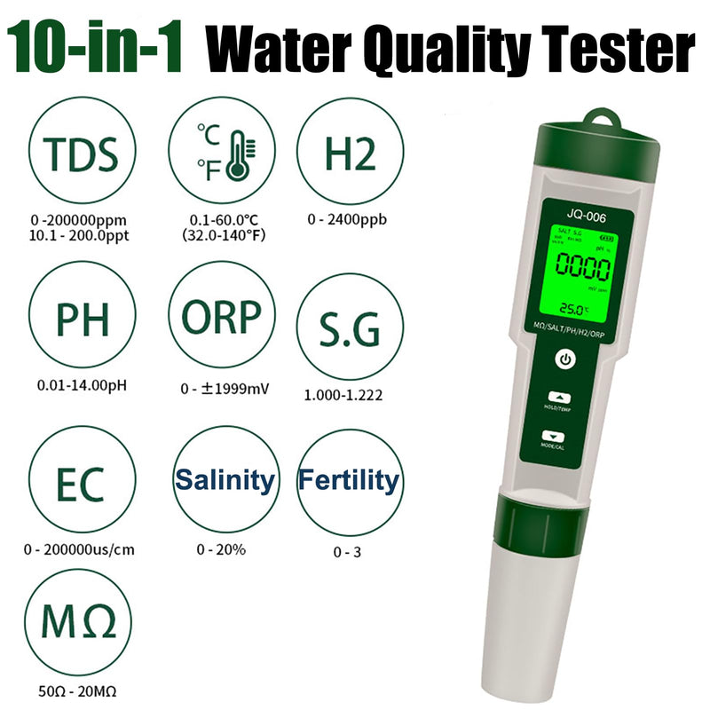 [Australia - AusPower] - Ph Meter for Water,10 In 1 Digital Ph Tester Pen Back light,ATC±0.01 Resolution High Accuracy PH/TDS/Salt/SG/ORP/EC/Hydrogen/Resistivity/Temp/Nutrient for Aquarium,Pools,Hydroponics,Lab,Drinking Water 
