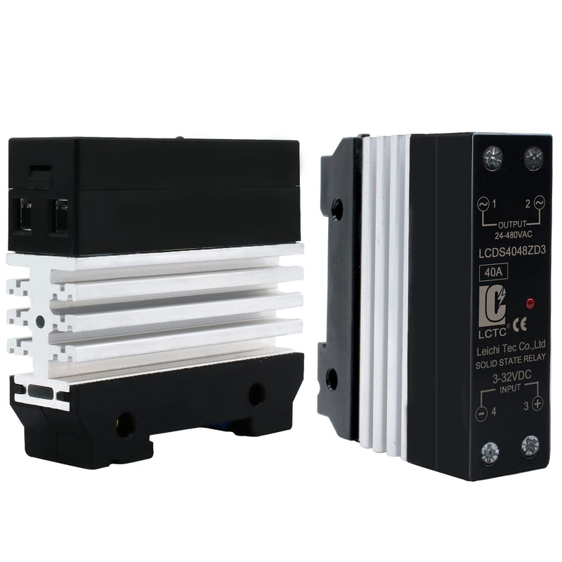 Din Rail Solid State Relay with Heat Sink - DC to AC (3-32V DC Input, 24-480V AC Output), 40A SSR