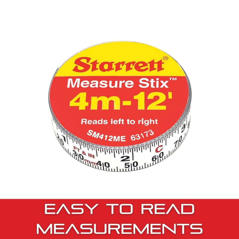 [Australia - AusPower] - Starrett Tape Measure Stix with Adhesive Backing - Mount to Work Bench, Saw Table, Drafting Table - 1/2" x 12', English Metric, Left-Right Reading - SM412ME (Pack of 2) 3.7 m (Pack of 2) 