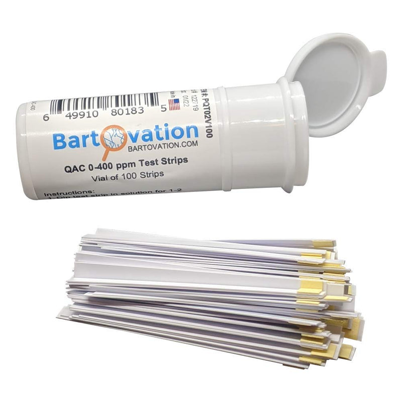 [Australia - AusPower] - Restaurant Quaternary Ammonium (QAC, Multi Quat) Sanitizer Plastic Test Strips, 0-400 ppm [Vial of 100 Strips] 
