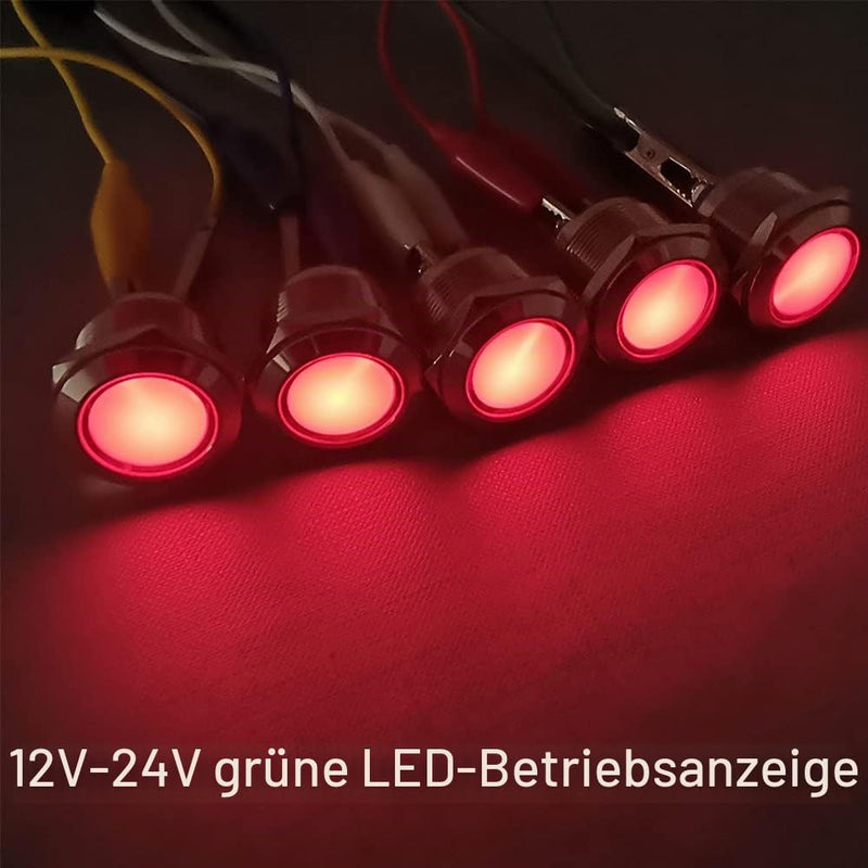 Guuzi 5pcs 12V-24V 19mm LED Metal Indicator Light Waterproof Signal Lamp with Wire (Red) Red-19mm