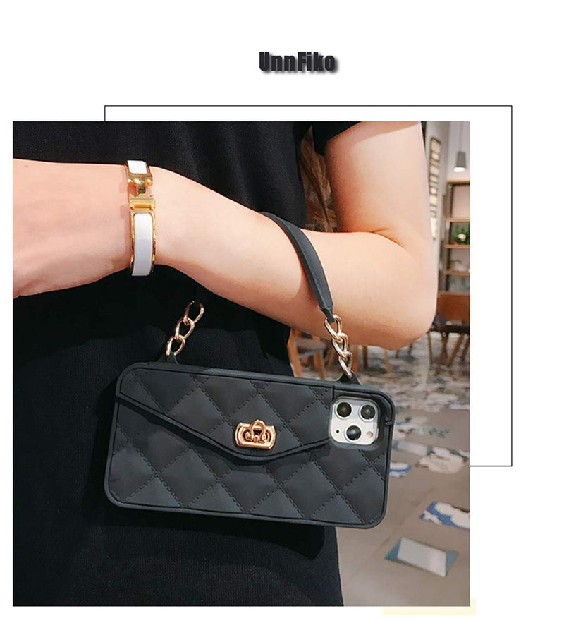 [Australia - AusPower] - UnnFiko Wallet Case Compatible with iPhone 15 Pro Max, Cute Light Luxury Bag Design, Purse Flip Card Pouch Cover Soft Silicone Case with Handstrap Long Shoulder Strap (Black, iPhone 15 Pro Max) Black 