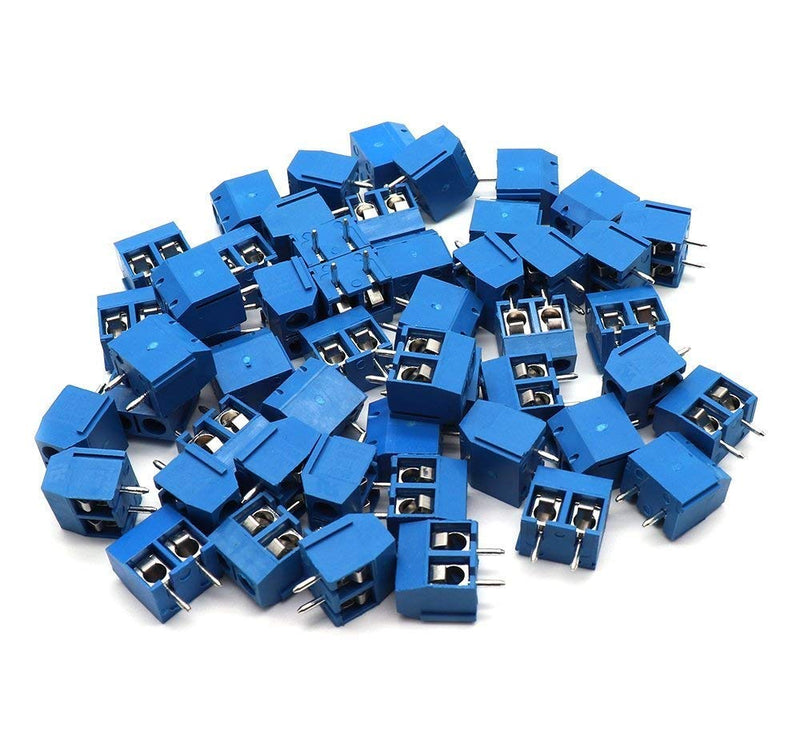 2 Pin 5mm Pitch PCB Mount Screw Terminal Block Connectors, Pack of 50 Pcs