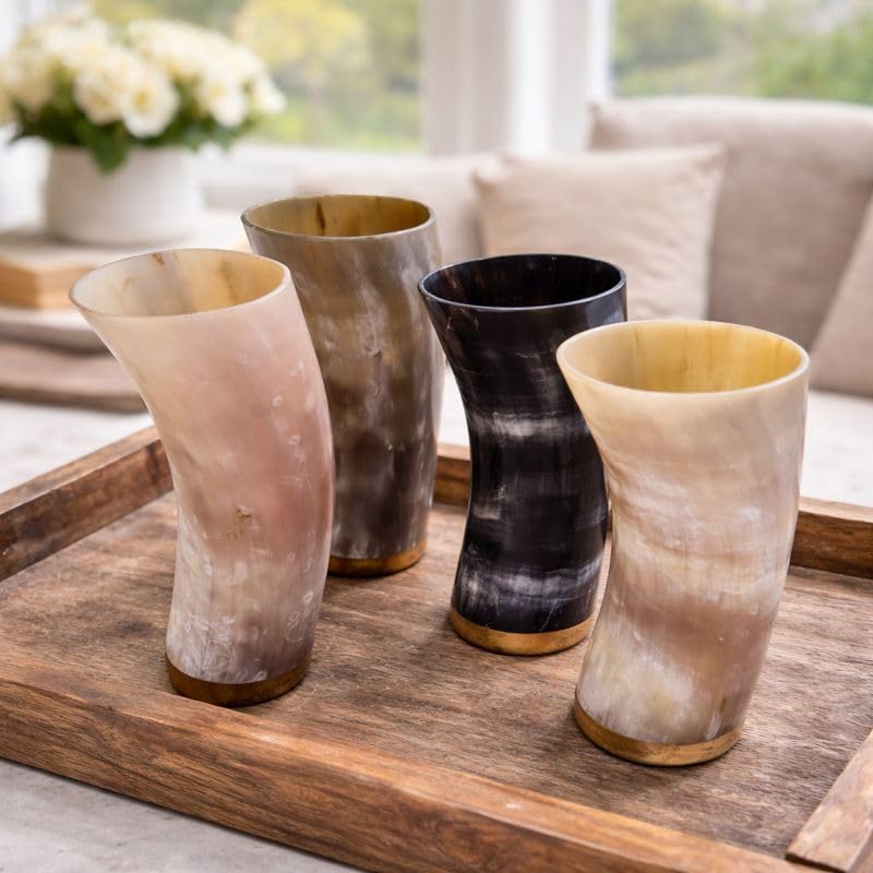 Viking Drinking Horn Glasses Set of 4 friends Handmade Medieval Ale Beer mugs Norse Drinkware for Men celebrational ox horn drinks