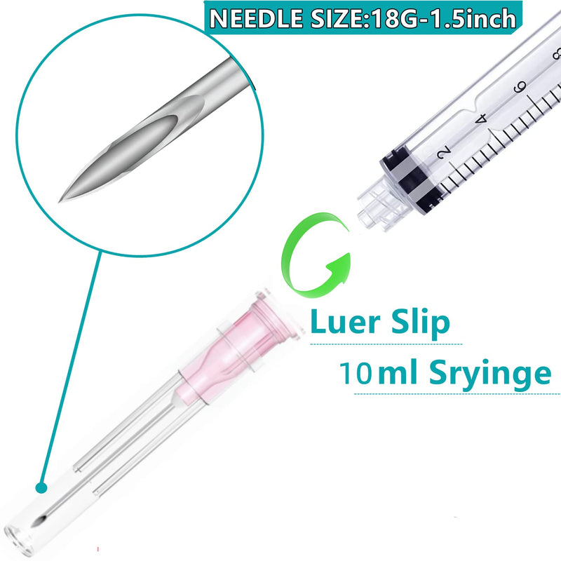 100 Pack 10ml 18Ga Lab Syringe Tools with Measurement, Individually Packed 100 pack - 10ml 18 gauge