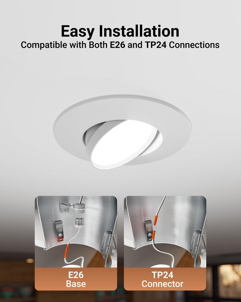 Sunco 5/6 Inch LED Can Lights Retrofit Recessed Lighting, Gimbal Downlight Adjustable, 800 LM, 12W:60W, Selectable CCT 2700K/3000K/3500K/4000K/5000K, Dimmable, Damp Rated UL. (Pack of 2) White