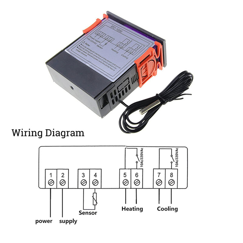 [Australia - AusPower] - STC-1000 Digital Temperature Controller,AC 10A 110V-220V Digital LED Temperature Controller Heating Cooling Centigrade Thermostat 2 Relays Output with NTC Sensor Probe (2 Pack) 