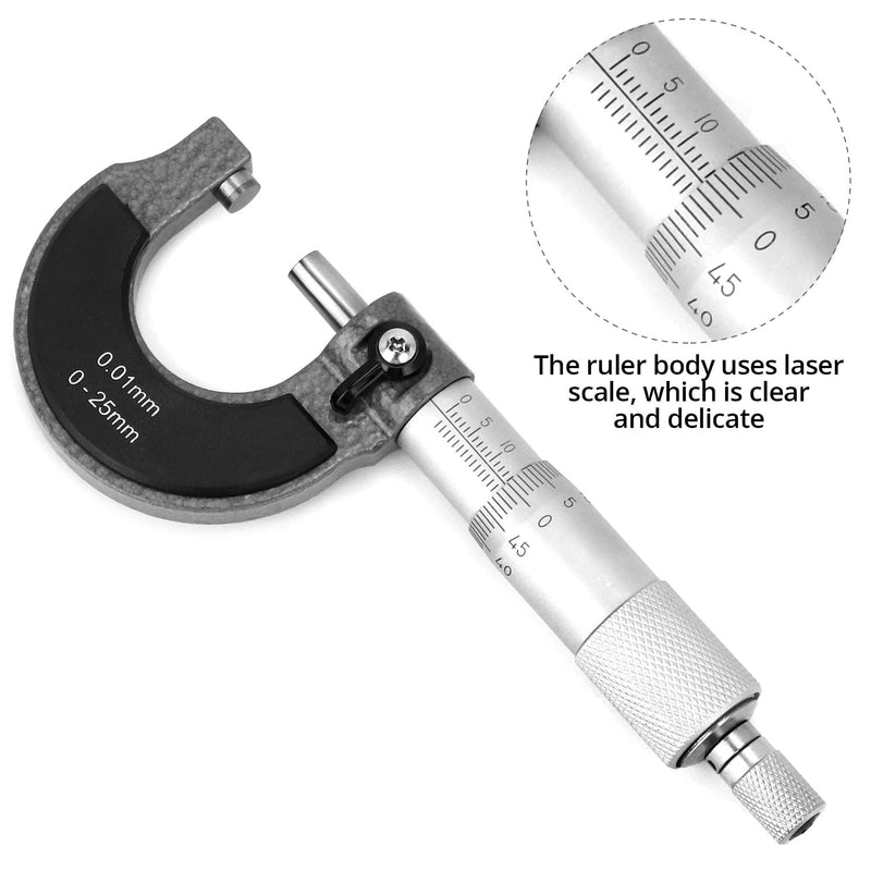 [Australia - AusPower] - QWORK® Micrometer, Micrometer, High Precision Measurement 0-25 mm, 0.01 mm Resolution 