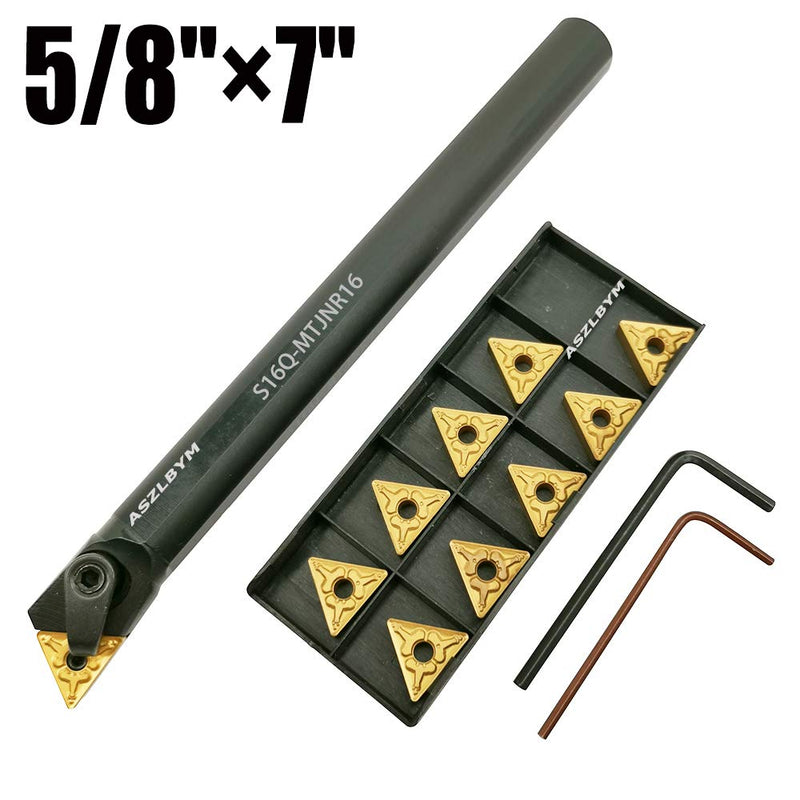 [Australia - AusPower] - 5/8'' x 7'' Carbide Indexable Boring Bar Turning Tool Holder S16Q-MTJNR16 with 10pcs TNMG331 / TNMG160404 Indexable Carbide Turning Inserts 