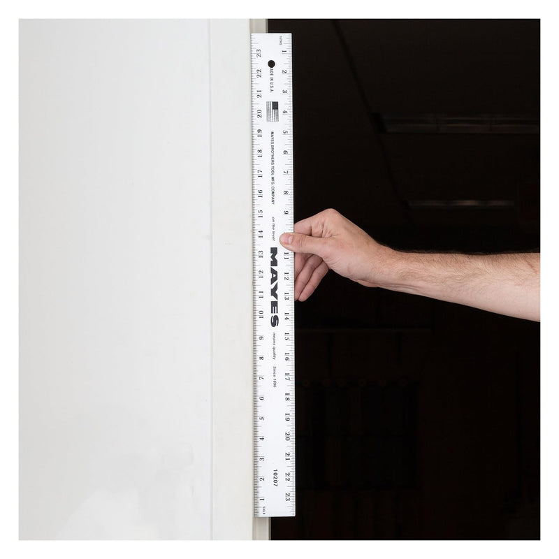 Mayes 10207 24 Inch Straight Edge Aluminum Ruler, Heavy Duty 24 Inch Ruler with Standard Measurements, Extra Thick Precision Straight Edge, Made in USA Silver