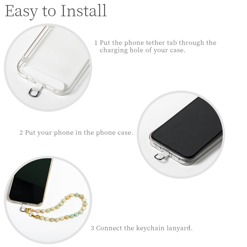 [Australia - AusPower] - Phone Charm with Beaded Marble, Cell Phone Lanyard with Tether Tab, Phone Chain Strap, Hands-Free Wrist Strap, Phone Strap for Women Compatible with iPhone 14 Pro Max/ 13 Pro Max/ 12 Pro Max/(Green) Green Natural Stone 