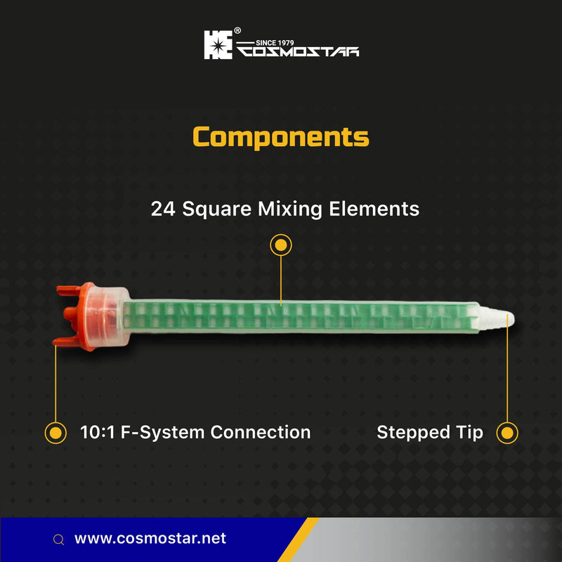 [Australia - AusPower] - CosmoMix Square Static Mixer Nozzle Tube Tip, F System for 4:1/10:1 Mixing Ratio,7.1 Inches, 24 Elements, 10 Pieces Epoxy Mixing Nozzle Tip, For AB Glue Acrylic Adhensive Gun Mixer (RSF10-11-24S) RSF10-11-24S 