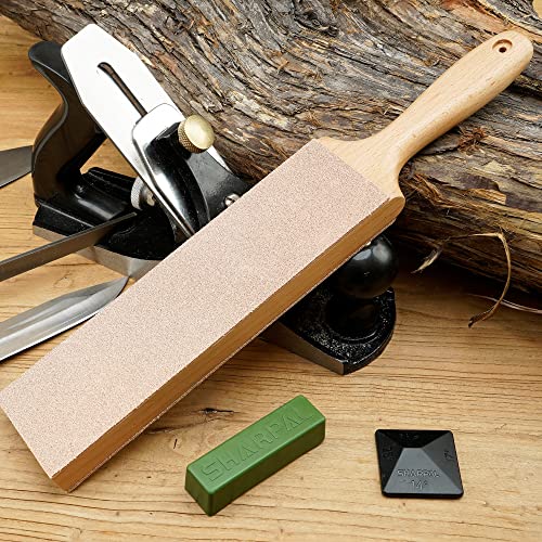 SHARPAL 205H Double-Sided Leather Strop (330 x 60 mm) Kit with 53g Polishing Paste & Angle Guide, Honing Knives | Genuine Cowhide Leather Painting Pad with 57g Polishing Compound and Angle Guide, Knife Strop for Honing Knives, Tools