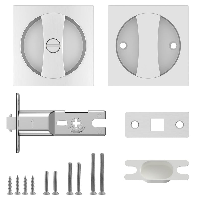 Haidms Brushed Nickel Pocket Door Hardware, Square Pocket Door Lock, Zinc Alloy Pocket Door Handles, Square Locks for Pocket Doors 1 Pack