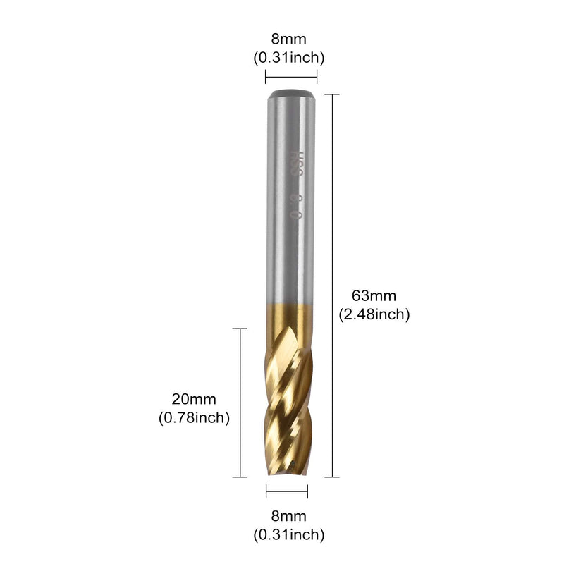 [Australia - AusPower] - Pack of 2) 4-Flute Titanium Coat Carbide End Mill Bits, 5/16 inch/8 mm HSS cnc Straight Shank Drill Bits Cutter Tool Set for Wood Aluminum 