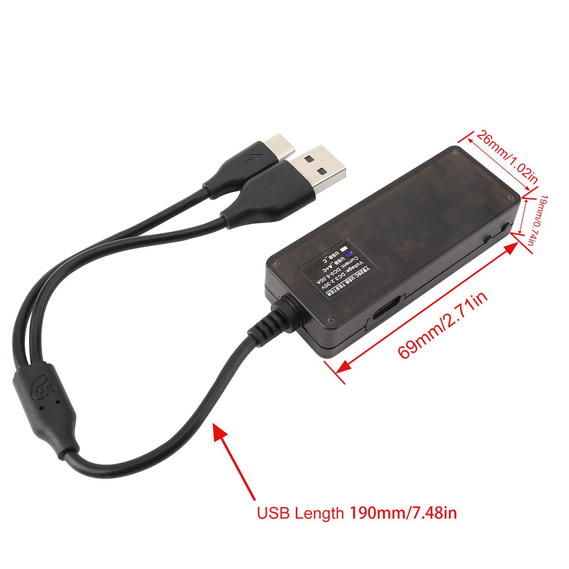 [Australia - AusPower] - DROK USB Tester, USB-A USB-C 2.0 Multimeter Dual USB Ports PD QC 3.0 Battery Charger Monitor, Copper Alligator Clips with Wire Female and Male USB Connector Test Leads for Testing Circuit 2x18AWG 3-5A 